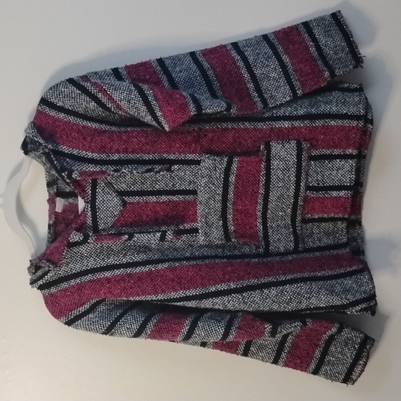 Sweaters - Retro Stripe Boho Baja Skater Hooded Pullover Poncho 90s Ragae Casual Streetwear